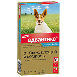 Bayer Адвантикс 100 С для собак 4-10 кг от блох, клещей и комаров (4 пипетки х 1 мл)