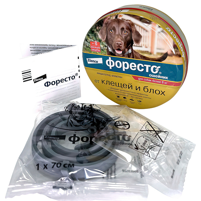 Bayer Форесто ошейник от клещей и блох для собак более 8 кг, 70 см