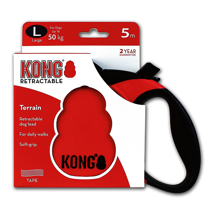 Рулетка KONG Terrain для собак (весом до 50 кг), размер L, лента 5 метров, красная СКИДКА 50%
