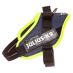 JULIUS-K9 шлейка для собак IDC®-Powerharness XS/Mini-Mini (40-53см/ 4-7кг), джинса-зеленый неон СКИДКА 50%