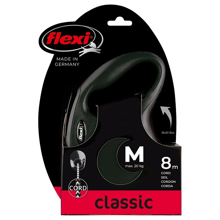 flexi рулетка New Classic M (до 20 кг) 8 м трос черная