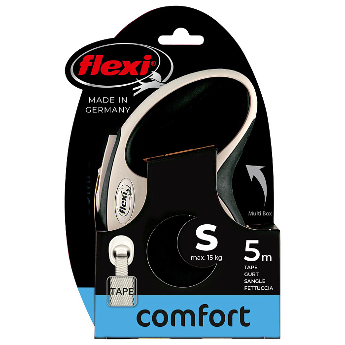 flexi рулетка NEW LINE Comfort S (до 15 кг) лента 5 м серый/черный
