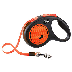 flexi рулетка Neon New M (до 25 кг) лента 5 м, светоотражающая, оранжевый неон