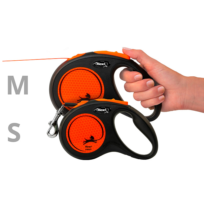 flexi рулетка Neon New M (до 25 кг) лента 5 м, светоотражающая, оранжевый неон