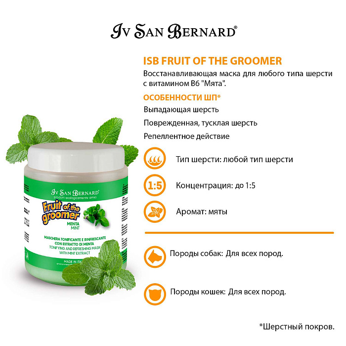 ISB Fruit of the Groomer Mint Восстанавливающая маска для любого типа шерсти с витамином В6 1 л