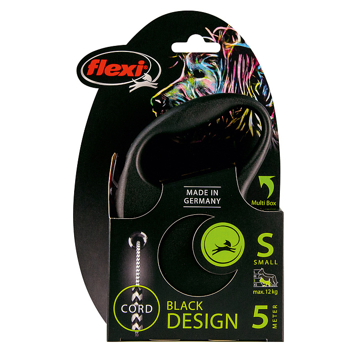 flexi рулетка Black Design S (до 12 кг) 5 м трос черный/серебро
