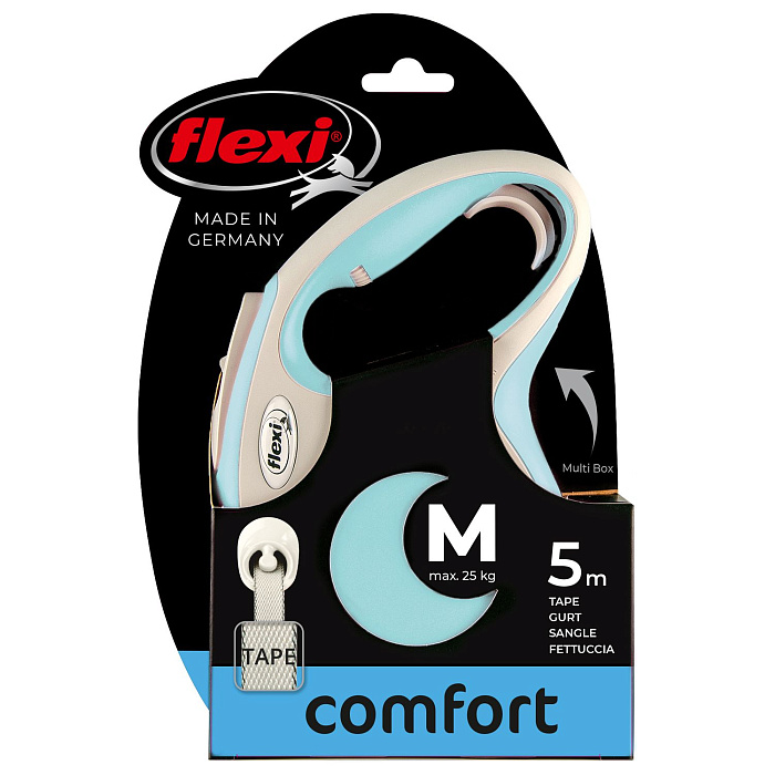 flexi рулетка NEW LINE Comfort M (до 25 кг) лента 5 м серый/голубой