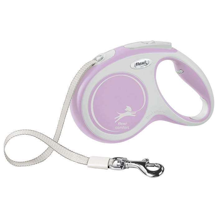 flexi рулетка NEW LINE Comfort M (до 25 кг) лента 5 м серый/розовый