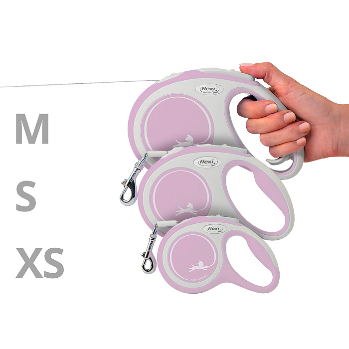 flexi рулетка NEW LINE Comfort M (до 25 кг) лента 5 м серый/розовый