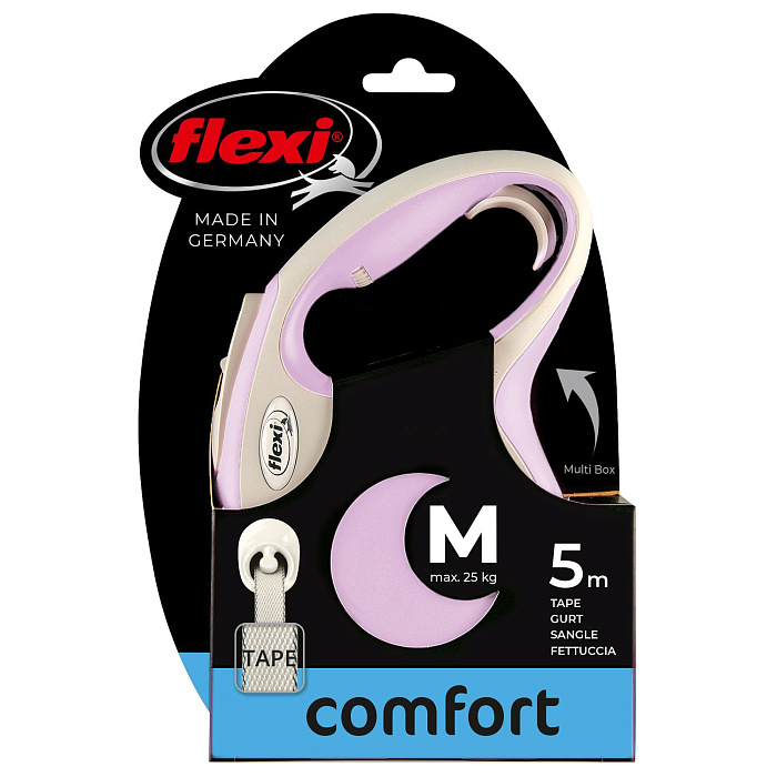 flexi рулетка NEW LINE Comfort M (до 25 кг) лента 5 м серый/розовый