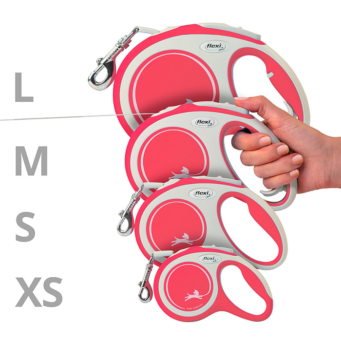 flexi рулетка NEW LINE Comfort M (до 25 кг) лента 5 м серый/красный