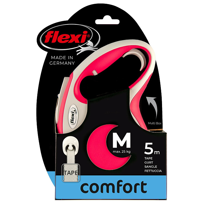 flexi рулетка NEW LINE Comfort M (до 25 кг) лента 5 м серый/красный