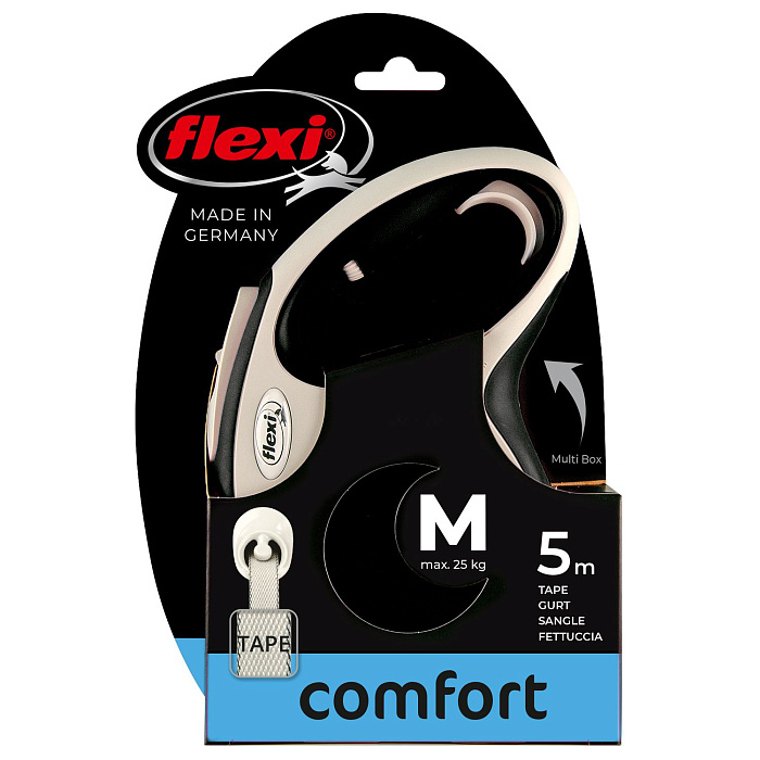 flexi рулетка NEW LINE Comfort M (до 25 кг) лента 5 м серый/черный