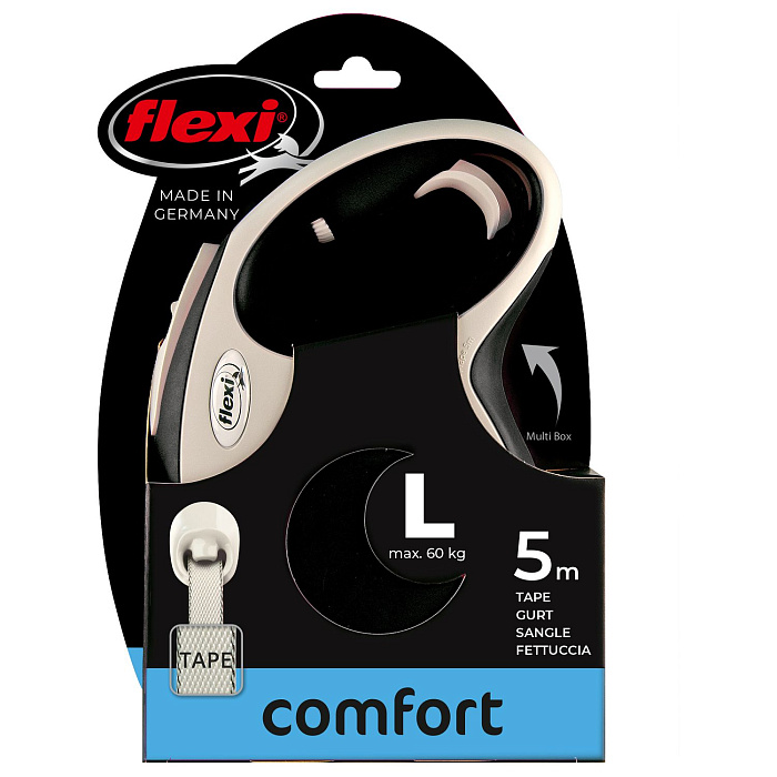 flexi рулетка NEW LINE Comfort L (до 60 кг) лента 5 м серый/черный