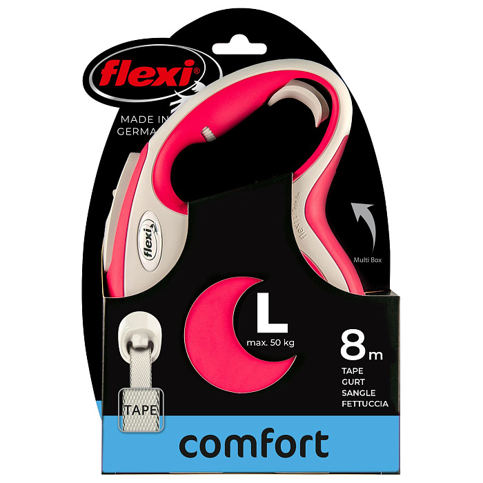 flexi рулетка NEW LINE Comfort L (до 50 кг) лента 8 м серый/красный