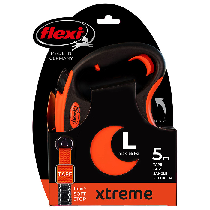 flexi рулетка Xtreme L (до 65 кг) 5 м лента оранжевая