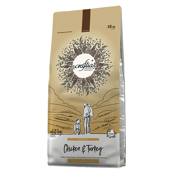 Сухой корм CRAFTIA NATURA для взрослых собак средних и крупных пород из курицы и индейки 10 кг