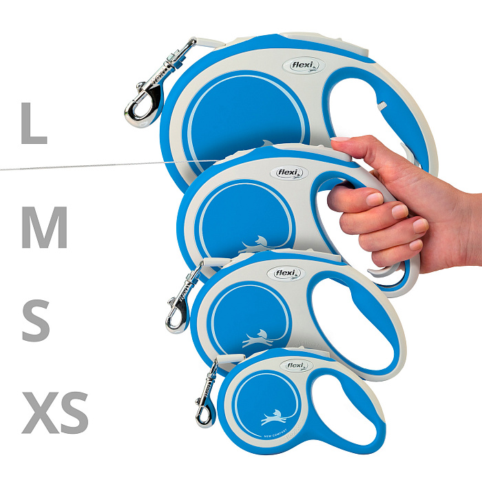 flexi рулетка NEW LINE Comfort XS (до 12 кг) лента 3 м серый/синий