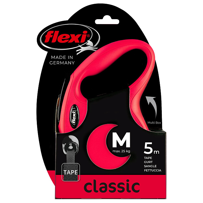 flexi рулетка New Classic M (до 25 кг) 5 м лента красная