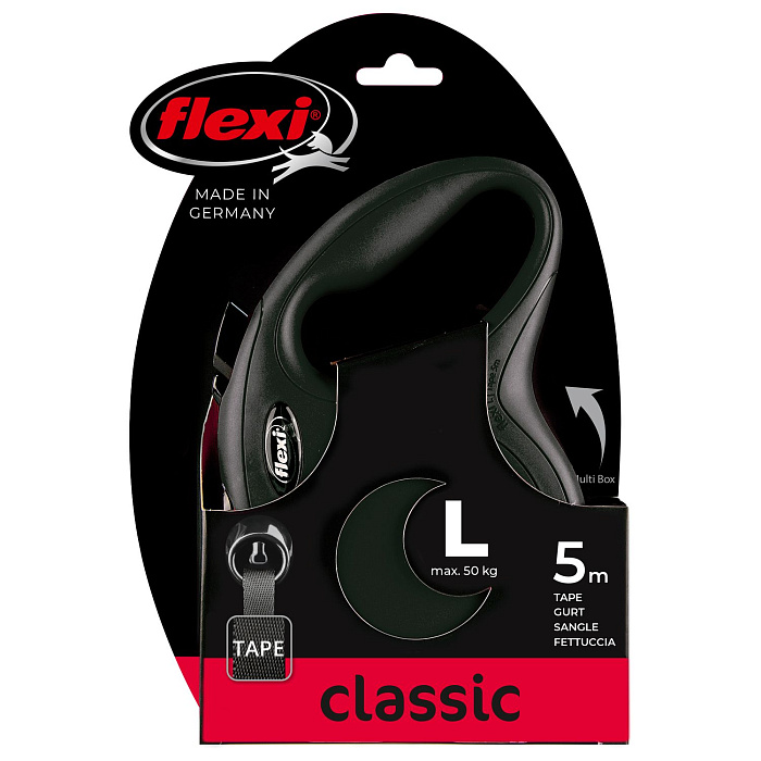 flexi рулетка New Classic L (до 50 кг) лента 5 м черная