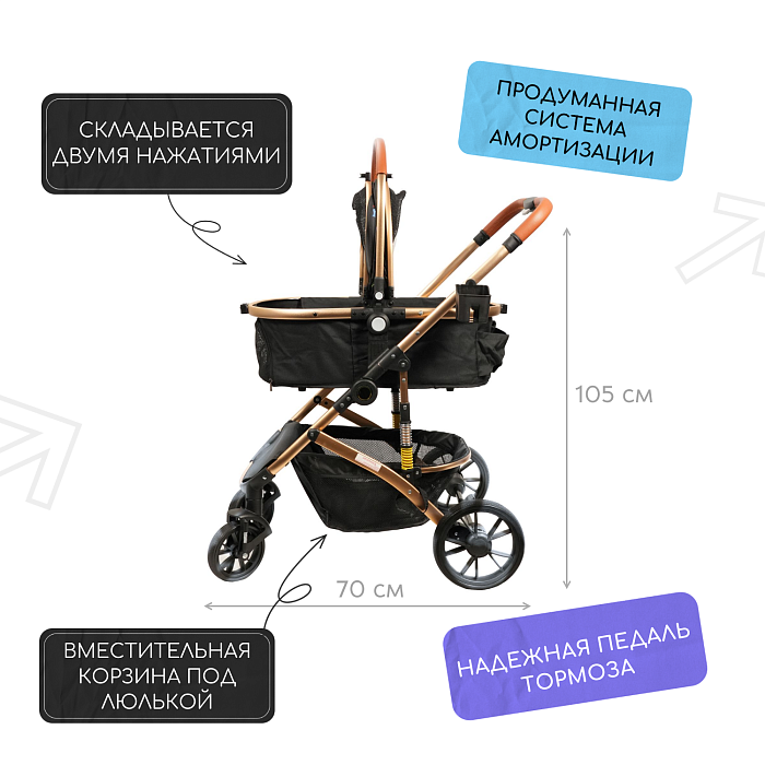 Коляска прогулочная Mr.Kranch для собак и кошек большая с амортизацией (макс. нагрузка 20 кг) разноцветная