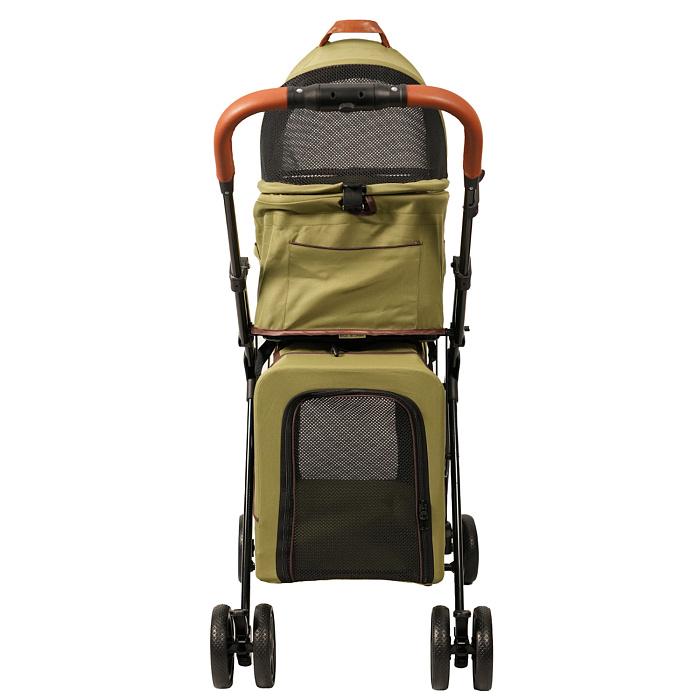 Коляска прогулочная Mr.Kranch для собак и кошек двойная (макс. нагрузка 10+10 кг) оливковая