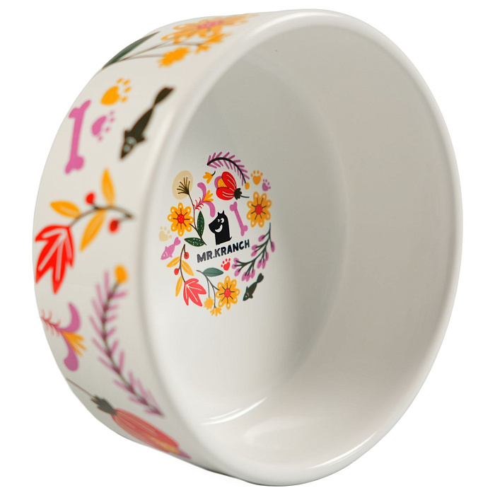 Миска Mr.Kranch керамическая для собак 420 мл Цветы Прованса розовая