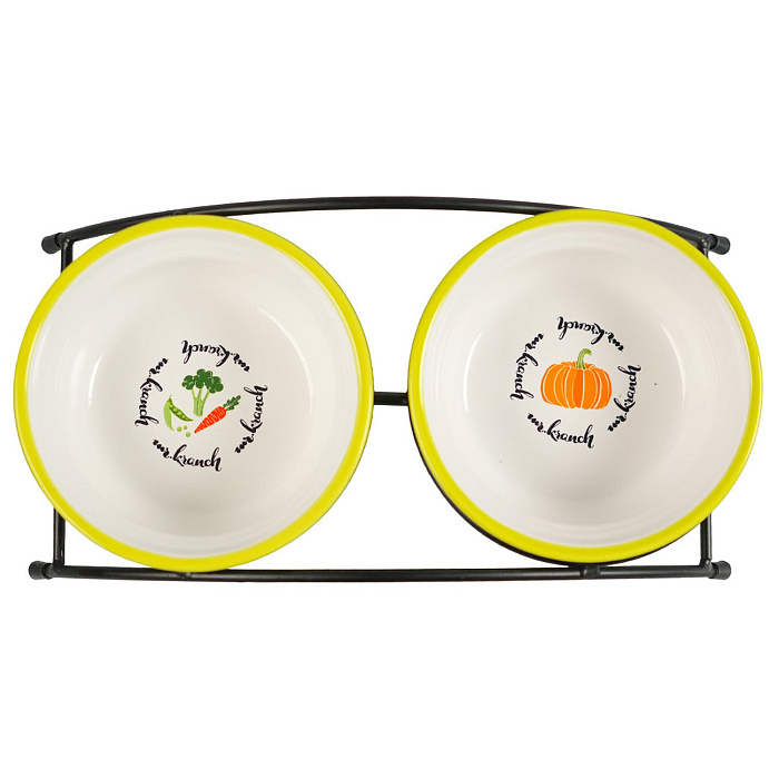 Миски Mr.Kranch на подставке для собак и кошек двойные 2x290 мл летние овощи салатовые