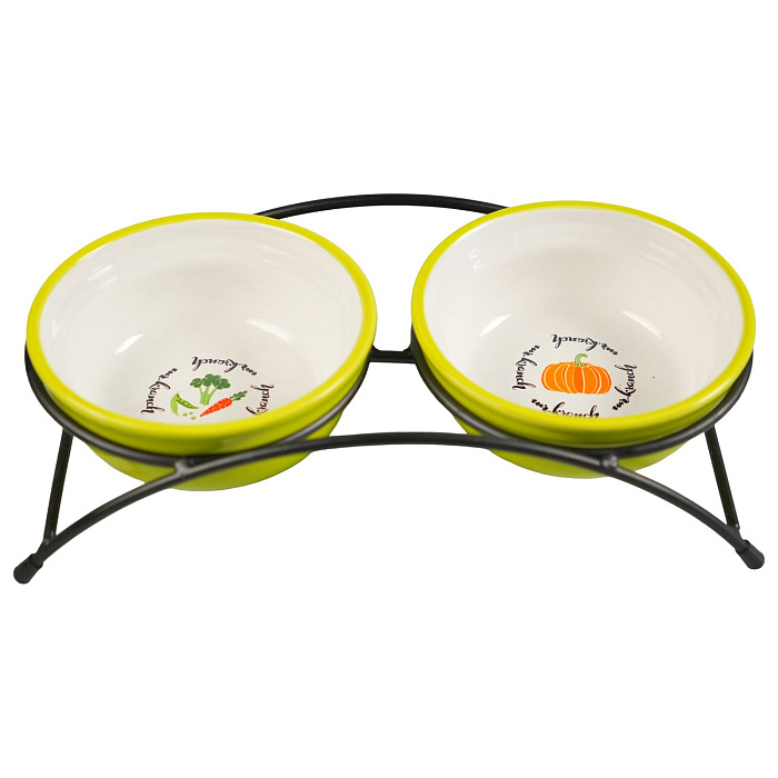 Миски Mr.Kranch на подставке для собак и кошек двойные 2x290 мл летние овощи салатовые