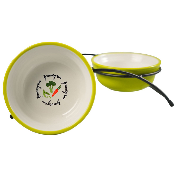 Миски Mr.Kranch на подставке для собак и кошек двойные 2x290 мл летние овощи салатовые