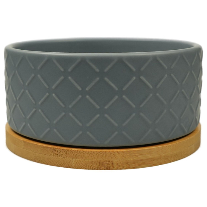 Миска Mr.Kranch Bamboo керамическая серая на бамбуковой подставке 860 мл
