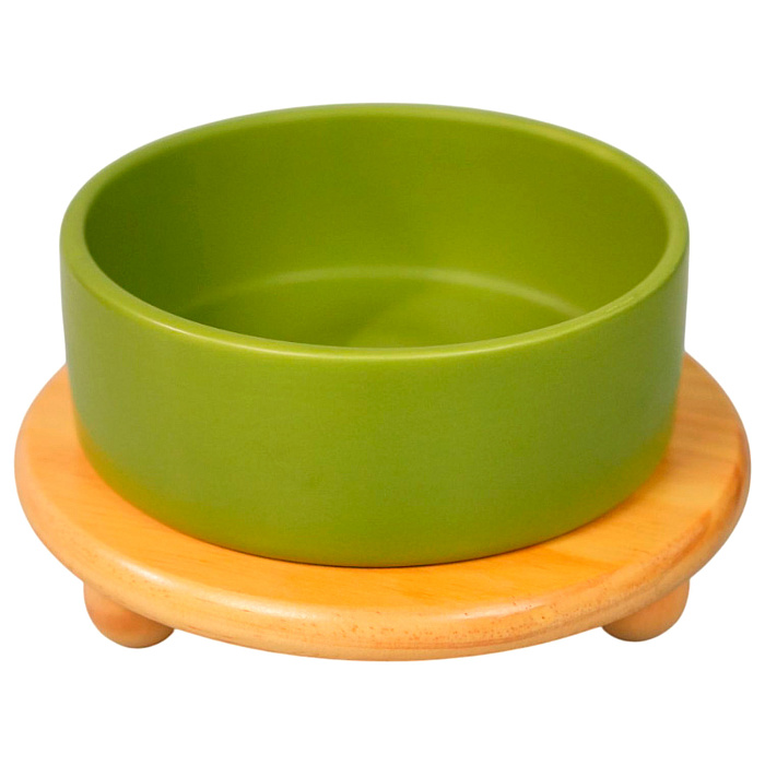 Миска Mr.Kranch Bamboo керамическая зеленая на бамбуковой подставке 850 мл