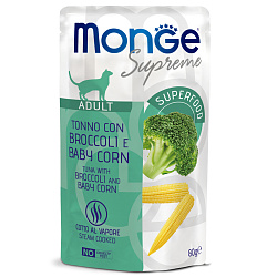 Влажный корм Monge Supreme Adult cat для взрослых кошек с брокколи и мини-кукурузой, паучи 80 г
