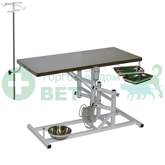 ТД ВЕТ Стол ветеринарный универсальный СВУ-10 с электроприводом, 1300x600x(760-990)h, каркас белый, пульт ножной