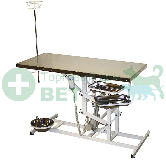 ТД ВЕТ Стол ветеринарный универсальный СВУ-10 с электроприводом, 1300x600x(760-990)h, каркас белый, пульт ручной