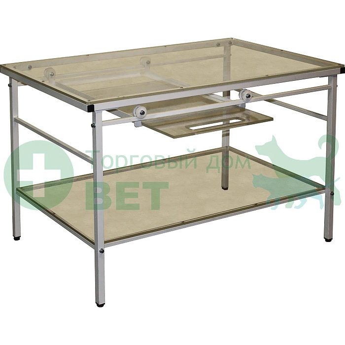 ТД ВЕТ Стол ветеринарный универсальный СВУ-23 для рентгена 1500x700x770h, с выдвижной полкой (каркас белый, с полкой 120 мм от столешницы)