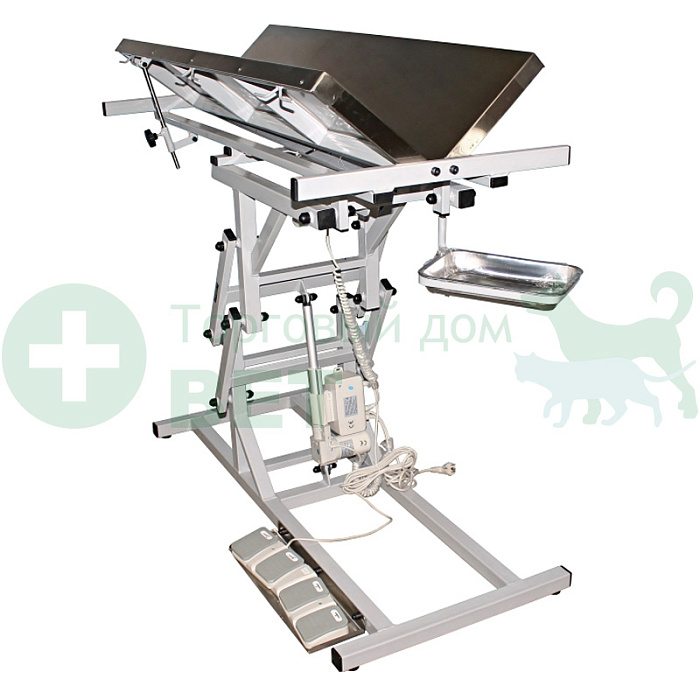 ТД ВЕТ Стол ветеринарный СВУ-7, два электропривода, регулировка высоты и наклона, V-образная столешница (каркас белый)