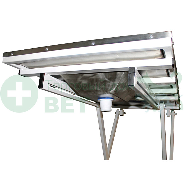 ТД ВЕТ Стол ветеринарный стоматологический VETBOT-77 с мойкой, столешница перф. лист нерж.сталь,  1300x600x(300- 1190)h мм (каркас белый, пульт ножной