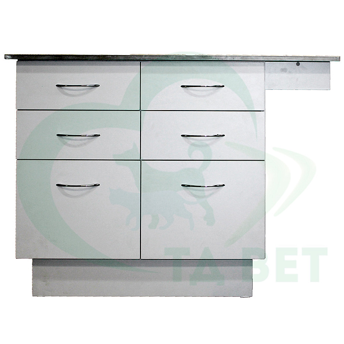 ТД ВЕТ Стол смотровой 22.02 с ящиками, вывод столешницы справа, нерж. сталь, 1200х580х867h