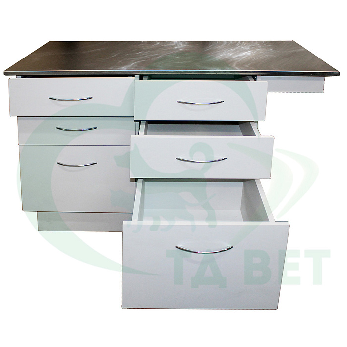 ТД ВЕТ Стол смотровой 22.02 с ящиками, вывод столешницы справа, нерж. сталь, 1200х580х867h