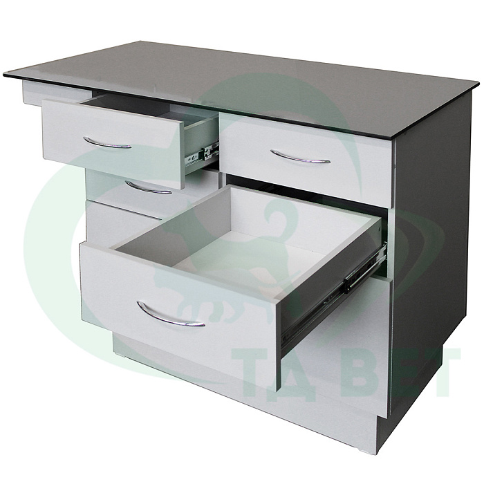 ТД ВЕТ Стол смотровой 22.02 с ящиками, вывод столешницы справа, нерж. сталь, 1200х580х867h