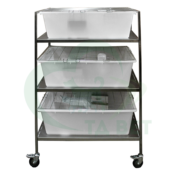 ТД ВЕТ Стеллаж для вивария, трехуровневый с клетками 990x650x1375(1500)h на колесах