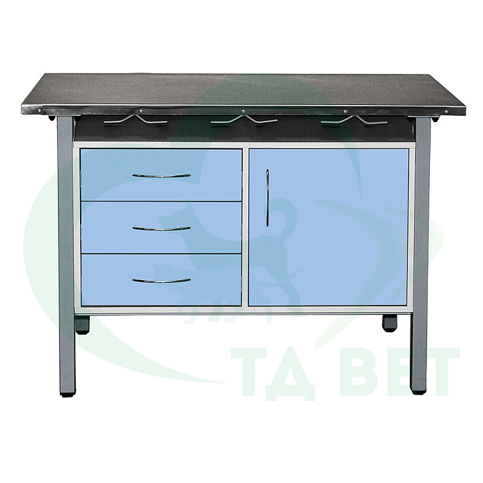 ТД ВЕТ Стол ветеринарный универсальный СВУ-3.07,столеш.нерж. сталь 1300х600х900 мм (фасад голубой)