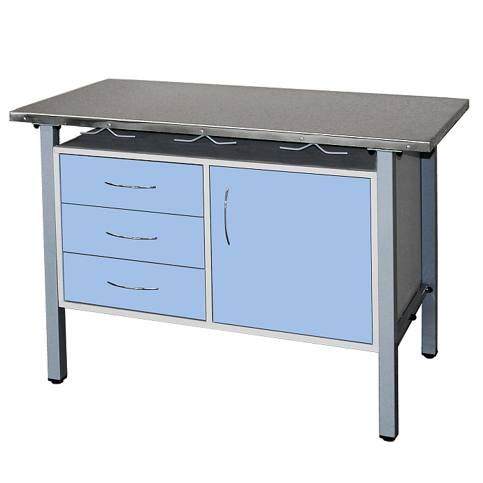 ТД ВЕТ Стол ветеринарный универсальный СВУ-3.08,столешница HPL (цвет серый-меланж) 1300х600х900 мм (фасад голубой)