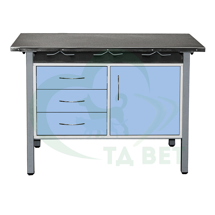 ТД ВЕТ Стол ветеринарный универсальный СВУ-3.08,столешница HPL (цвет серый-меланж) 1300х600х900 мм (фасад голубой)