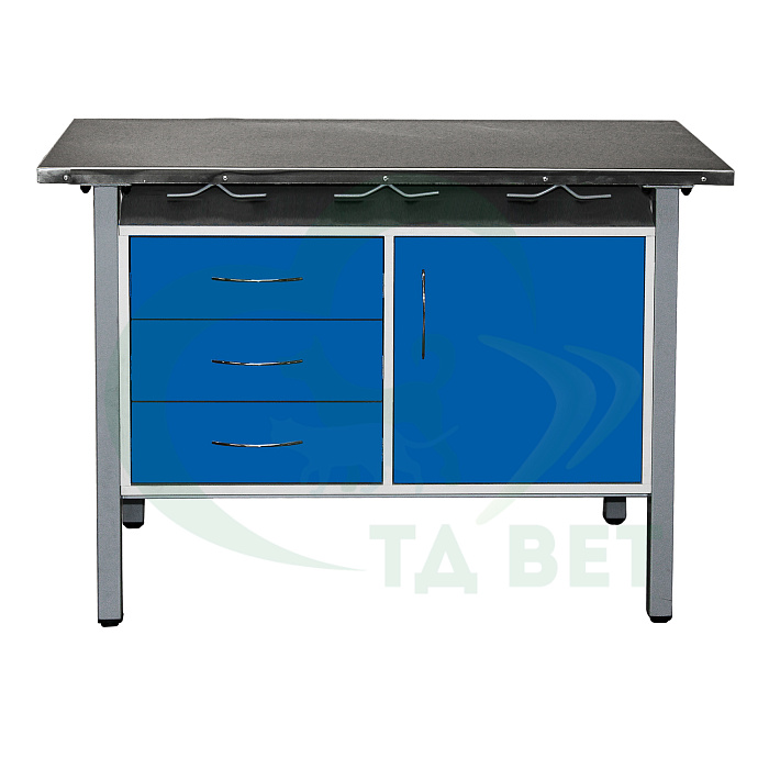 ТД ВЕТ Стол ветеринарный универсальный СВУ-3.08,столешница HPL (цвет серый-меланж) 1300х600х900 мм (фасад делфт-голубой)