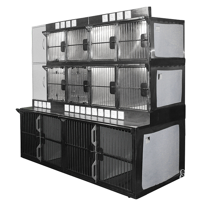 ТД ВЕТ Модуль из 12 клеток нерж стали с освещением ящики ЛДСП 2270х800х1870(1890) мм