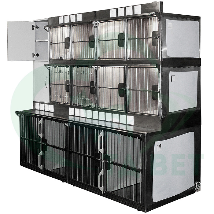 ТД ВЕТ Модуль из 12 клеток нерж стали с освещением ящики ЛДСП 2270х800х1870(1890) мм