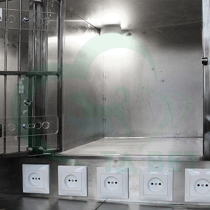 ТД ВЕТ Модуль из 12 клеток нерж стали с освещением ящики ЛДСП 2270х800х1870(1890) мм