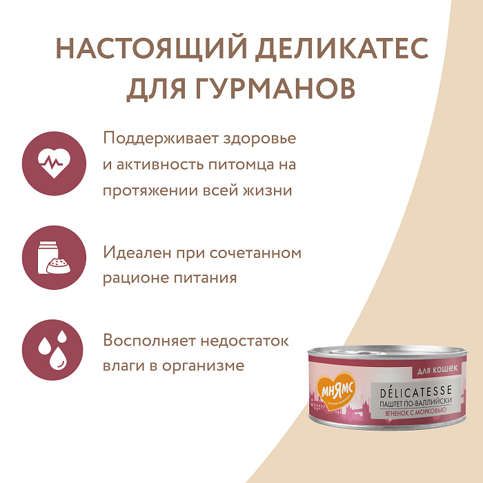 Влажный корм Мнямс Деликатес Ягненок с морковью для кошек "Паштет по-валлийски" 100 г
